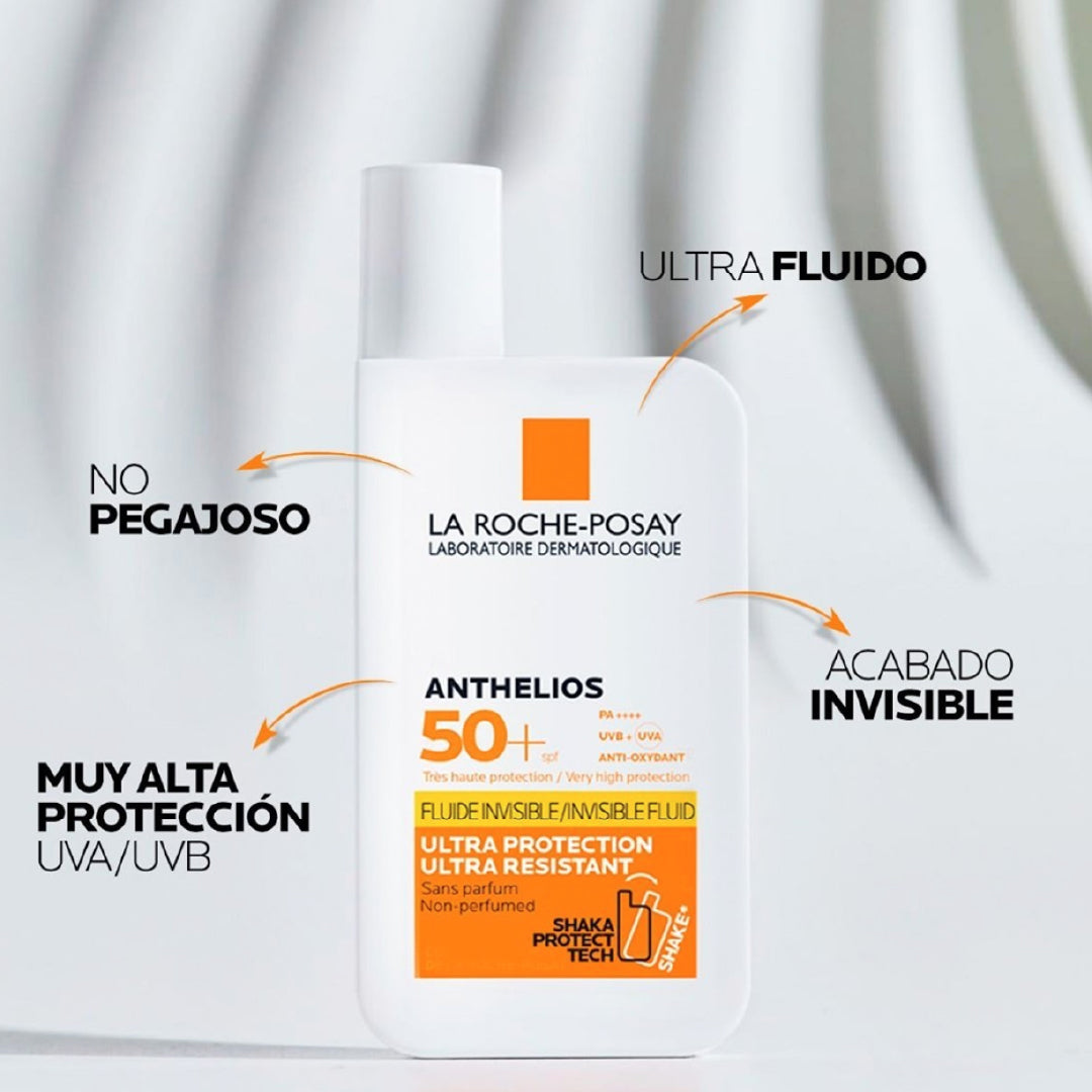 Anthelios Shaka SPF 50+ Fluid Invisible. Resistente al agua + sudor. 49g/ 50ml